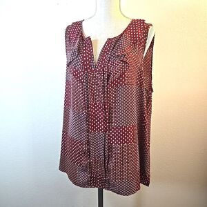 Skies Are Blue Women's Maroon Red Patchwork Sleeveless Blouse Plus Size 2X